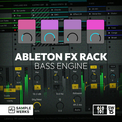 Ableton FX Rack Bass Engine with Sample Werks branding on a dark background