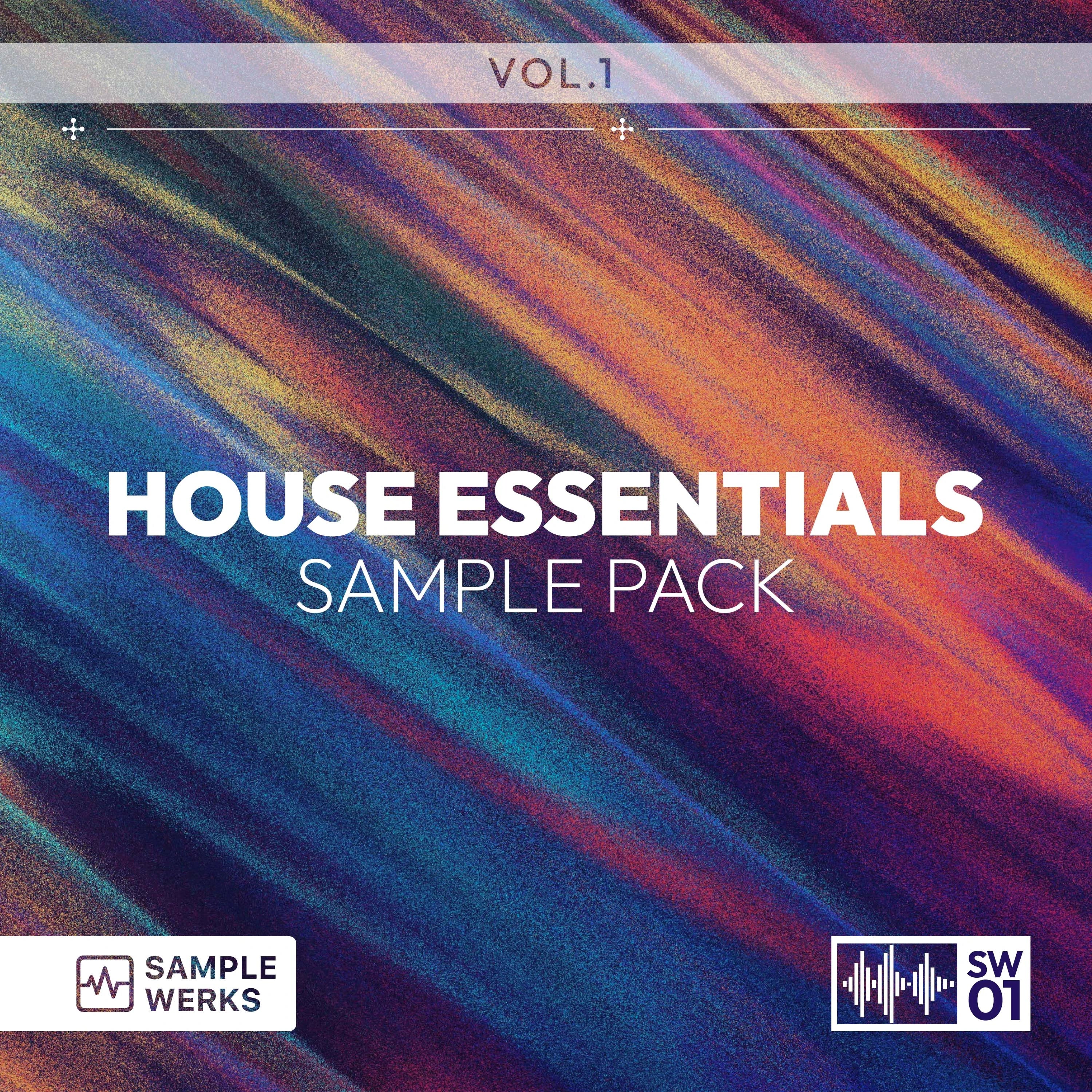 Cover of 'House Essentials Sample Pack Vol. 1' by Sample Werks with colorful abstract design.